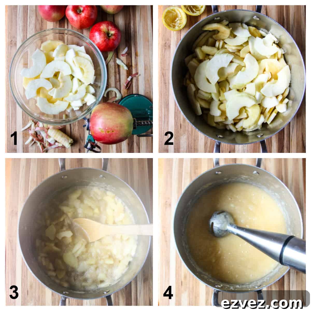 The first four steps to making the recipe.