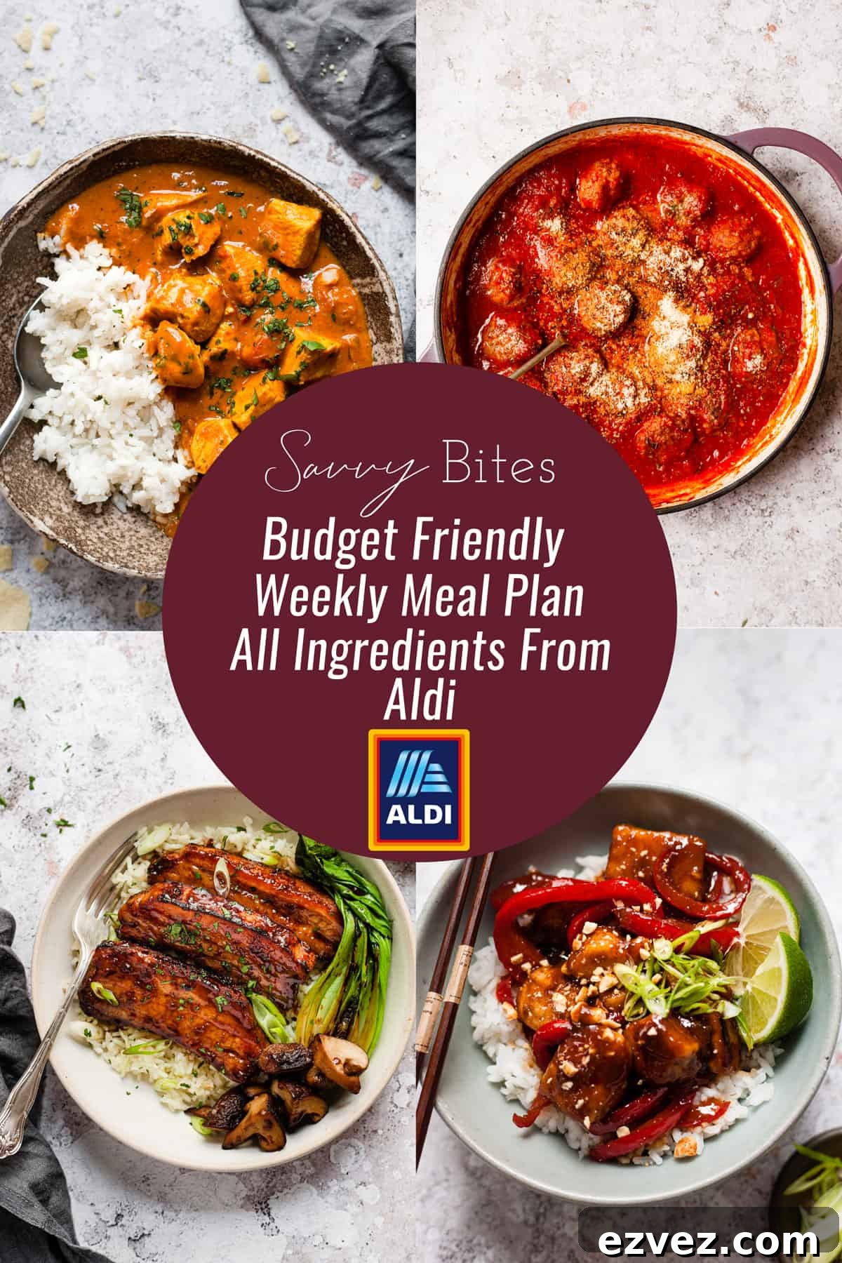 Aldi Weekly Budget Meal Plan: Feb 22–28 (7-Day Menu) 2 Aldi budget meal plan photo collage.