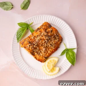 Roasted salmon marinaded with a honey mustard mixture and minced garlic.