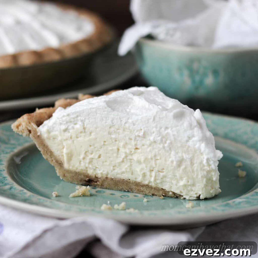 Slice of fluffy banana cream pie on green plate. low carb, keto recipe