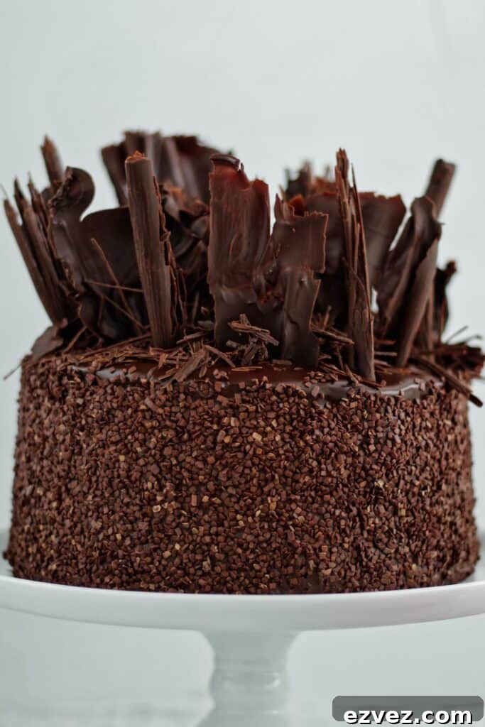 Decadent Gluten-Free Chocolate Cake Recipe for Perfect Texture 2 whole gluten free chocolate cake on white cake stand with white background