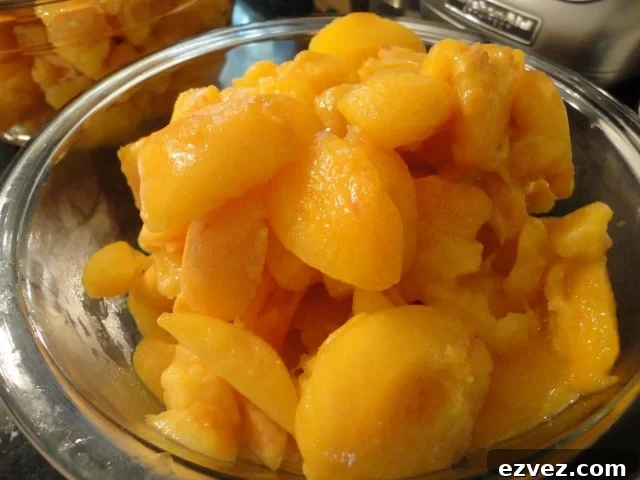 Skin and Stone Removed from Frozen Peaches