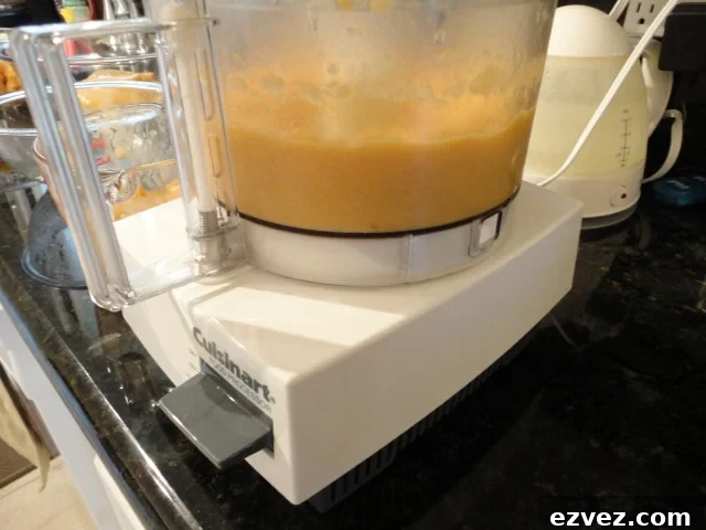 Frozen Peaches and Simple Syrup in the Food Processor