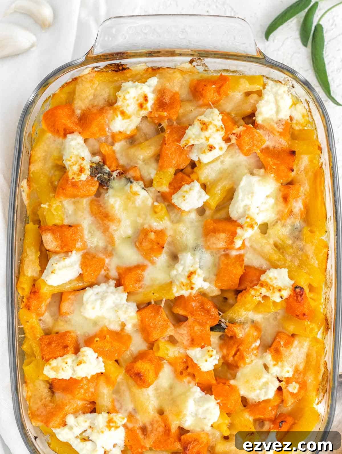 Pumpkin pasta bake and sage