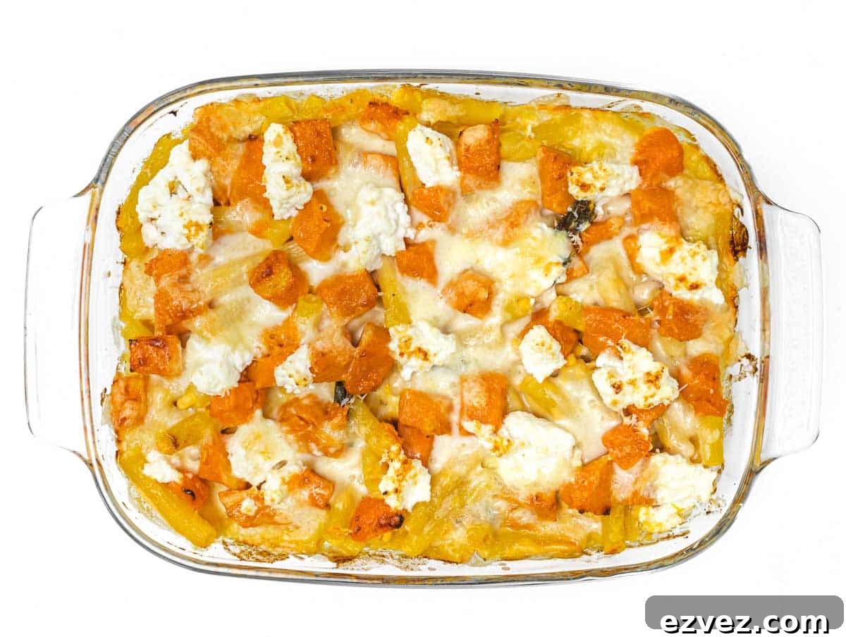 Pumpkin pasta bake after baking