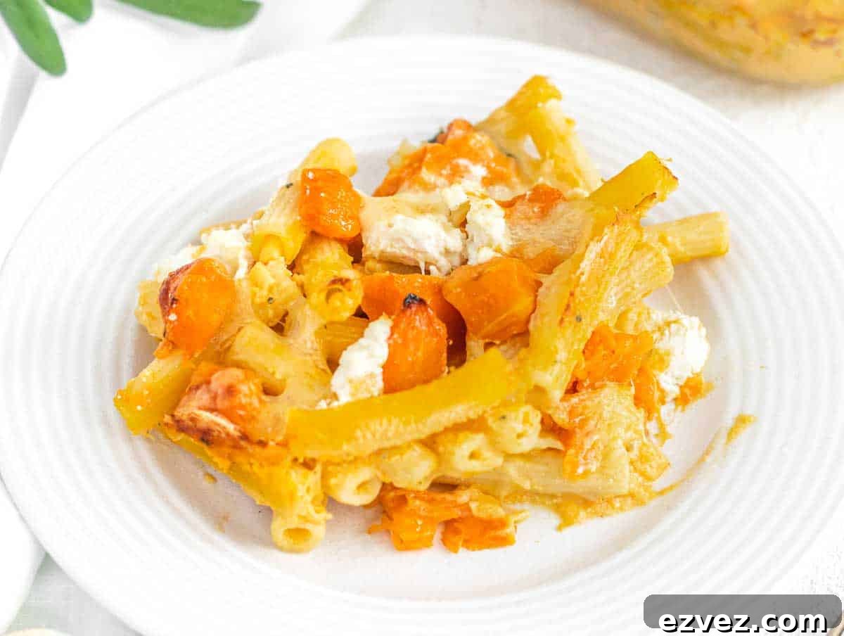 Pumpkin pasta on a white plate