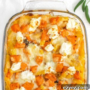 Pumpkin pasta bake and sage leaves
