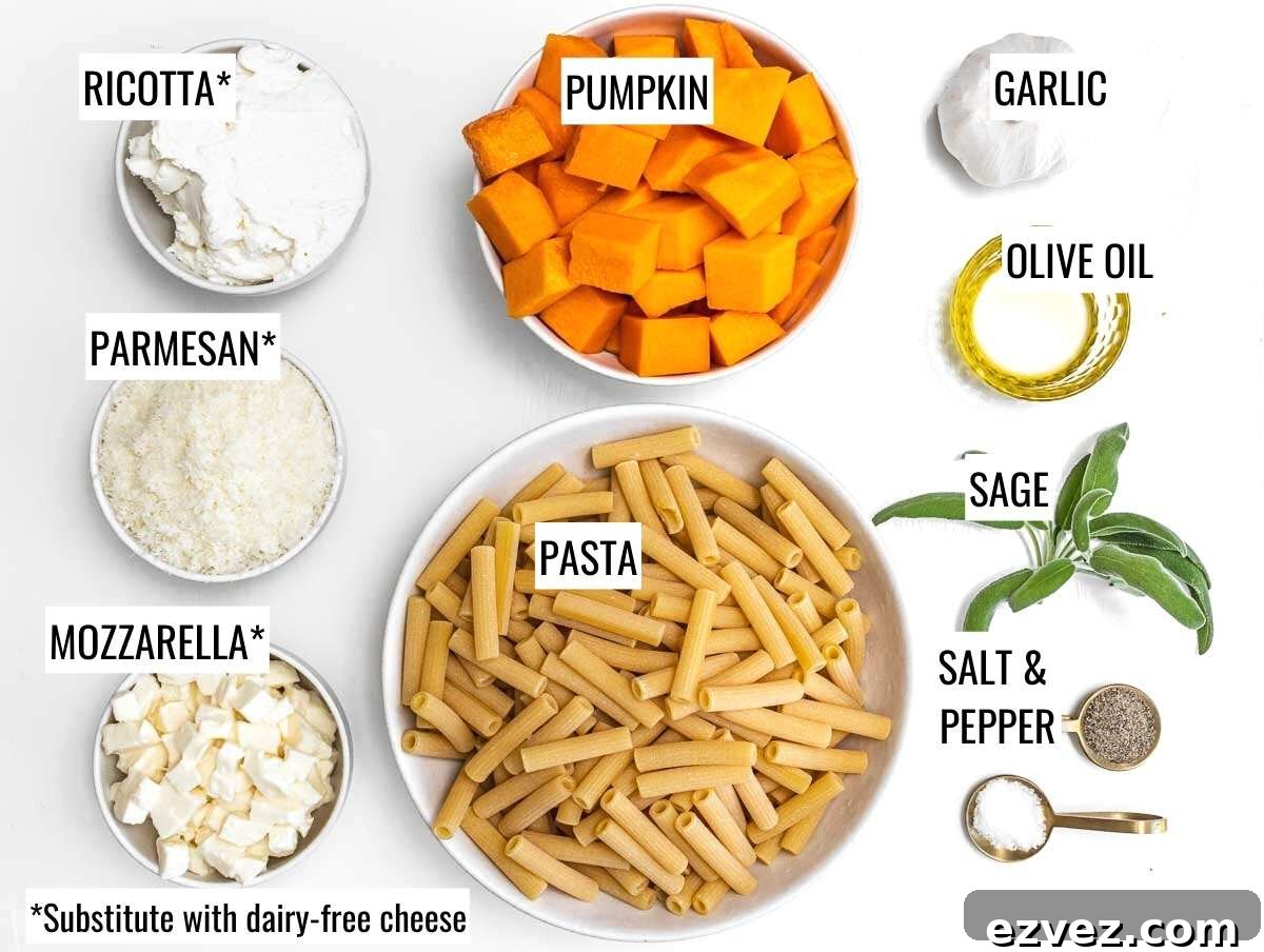 Ingredients pumpkin pasta bake