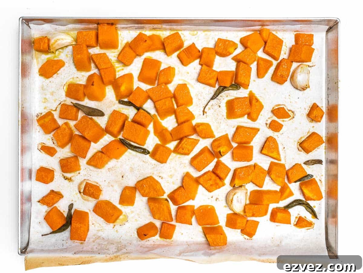 roasted pumpkin on a baking tray
