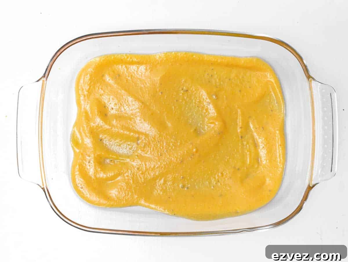 Pumpkin ricotta sauce in baking pan