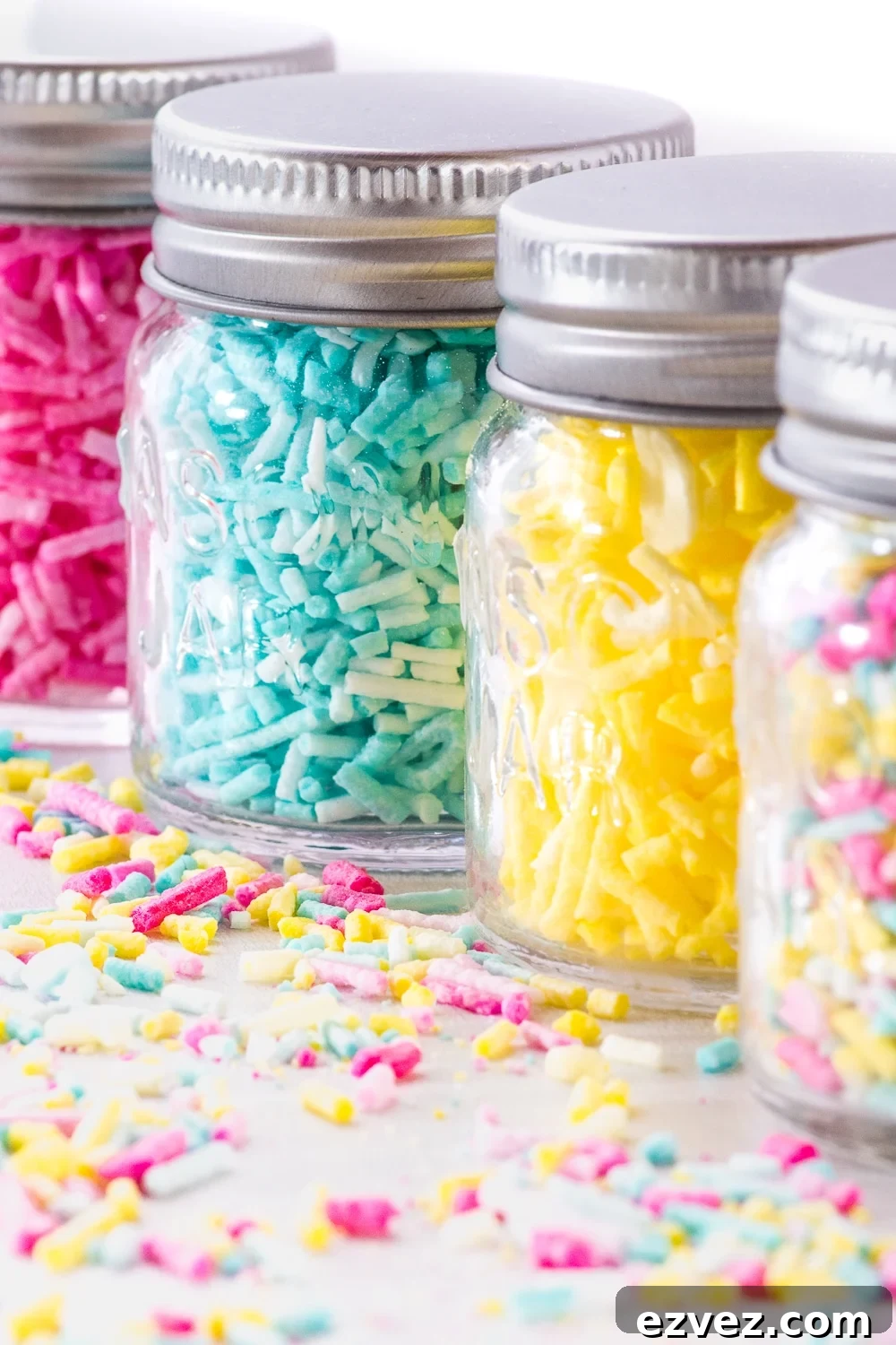 Jars filled with colourful homemade sprinkles 