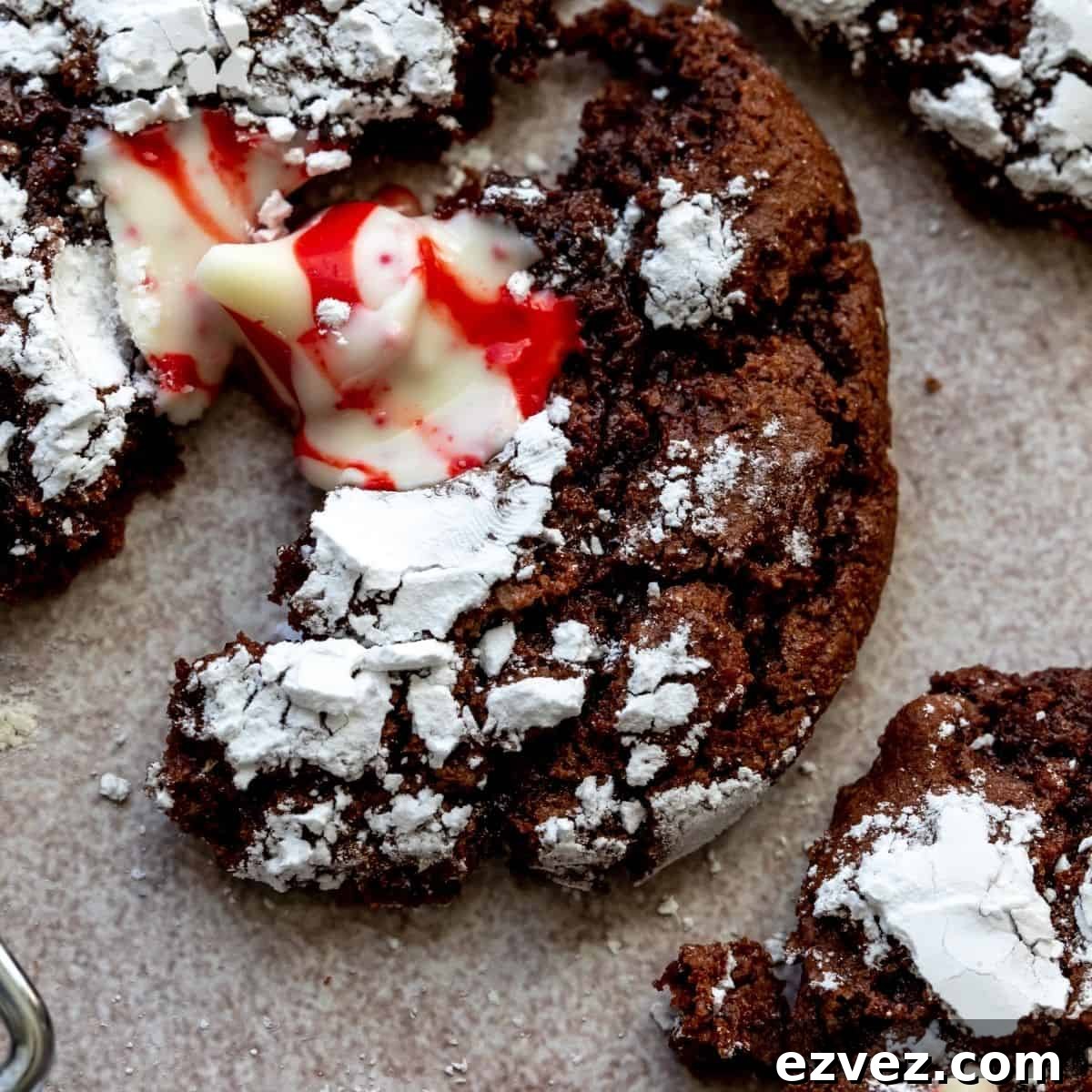 up close center of the brownie crinkle cookie. 