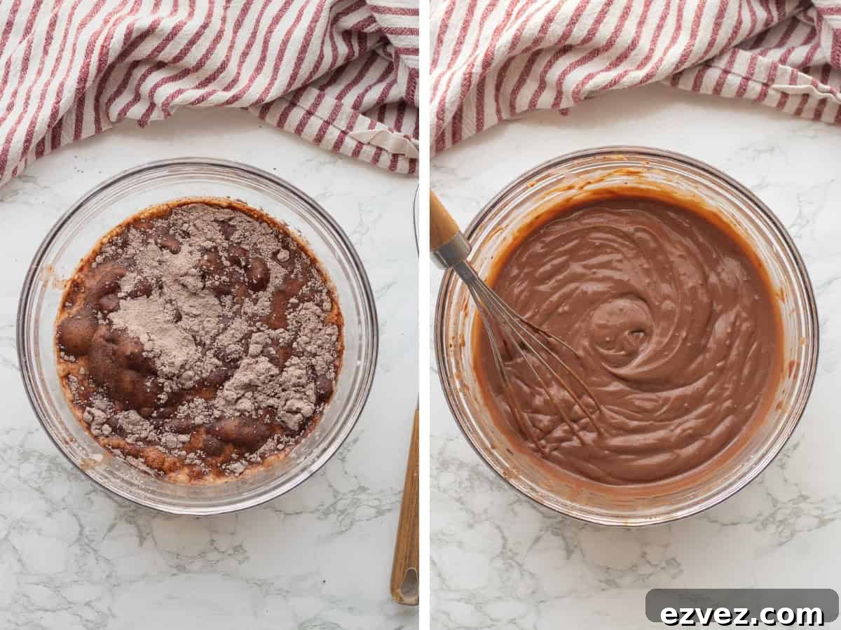 Spooky Halloween Pudding Cups Recipe for Party Treats 8 Chocolate pudding mix in milk in a glass bowl.