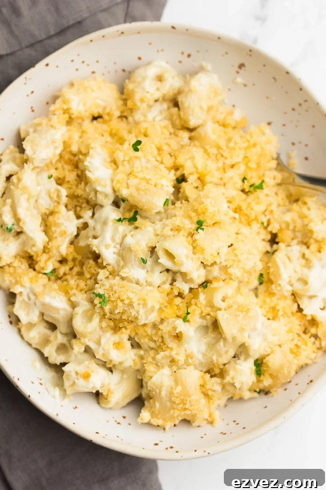 bowl of vegan baked mac and cheese