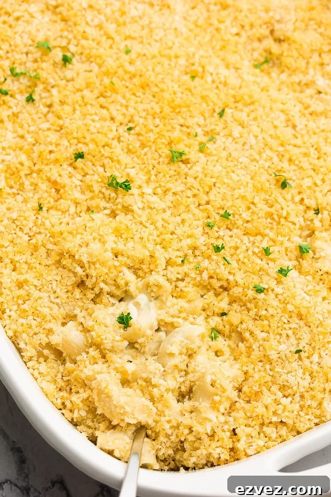 casserole dish with baked mac and cheese, cooked