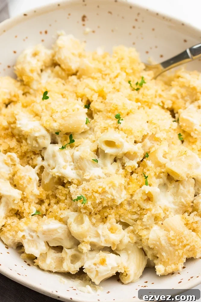 close up of vegan baked mac and cheese