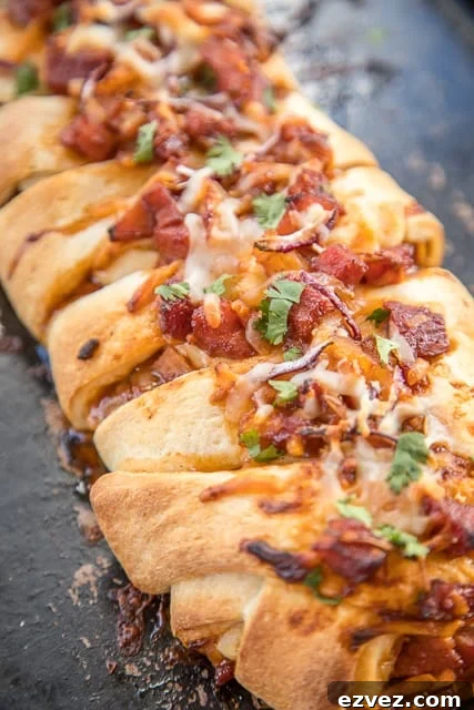 Hawaiian BBQ Pizza Braid - close up