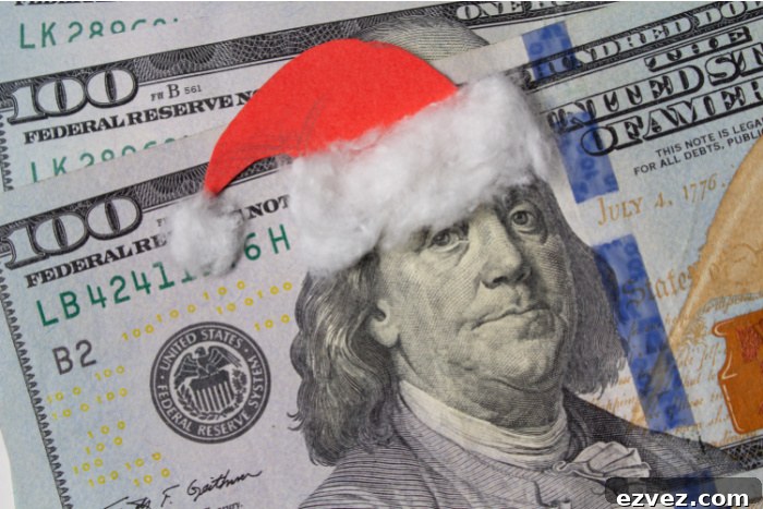 $100 bill with a Santa hat 