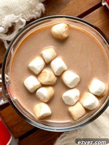 overhead shot of hot chocolate with marshmallows
