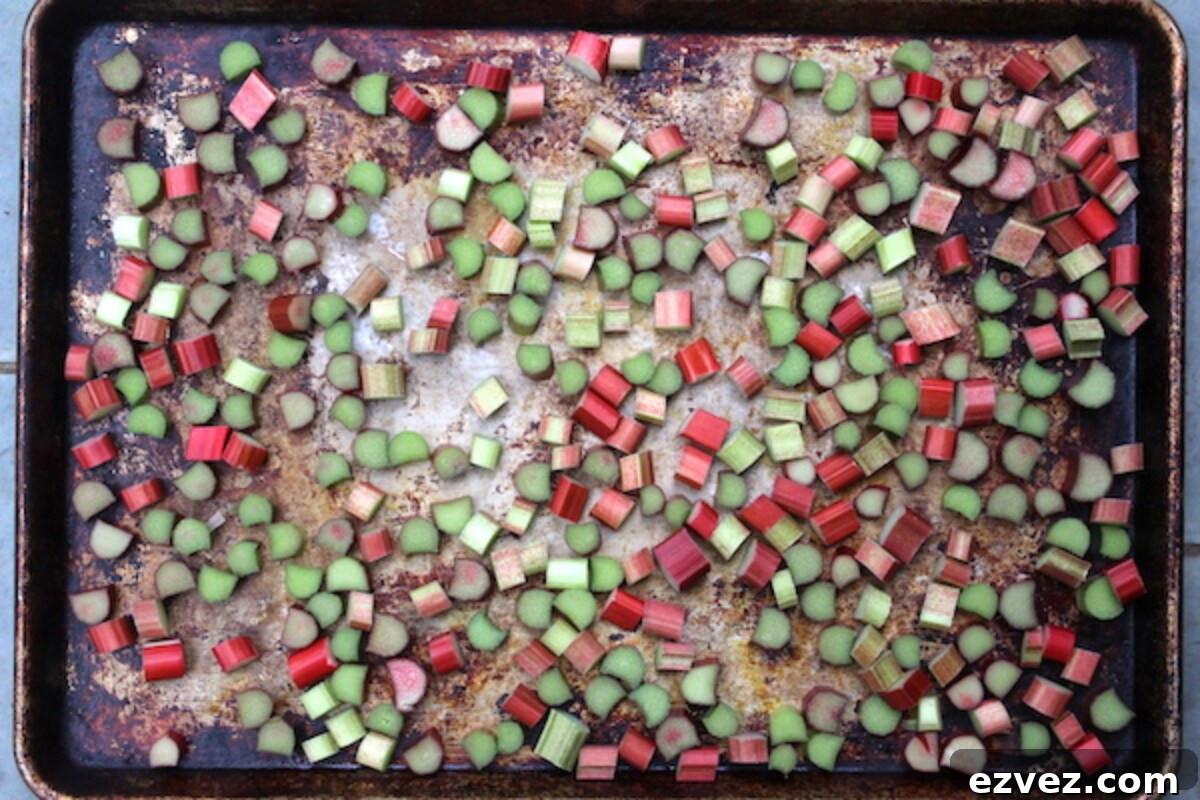 Flash Freezing Rhubarb on a Baking Tray