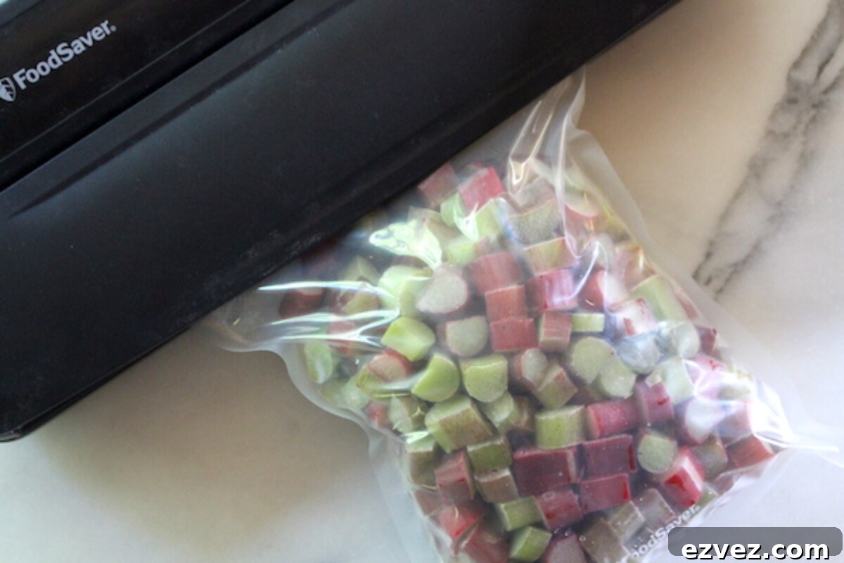 Sealing Frozen Rhubarb in a vacuum sealer bag