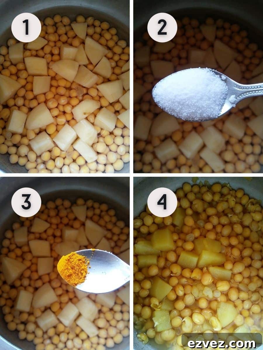 Matar Chaat Recipe: How to Cook Spiced Green Pea Chaat at Home 3 Pressure Cooking the white peas and potato cubes
