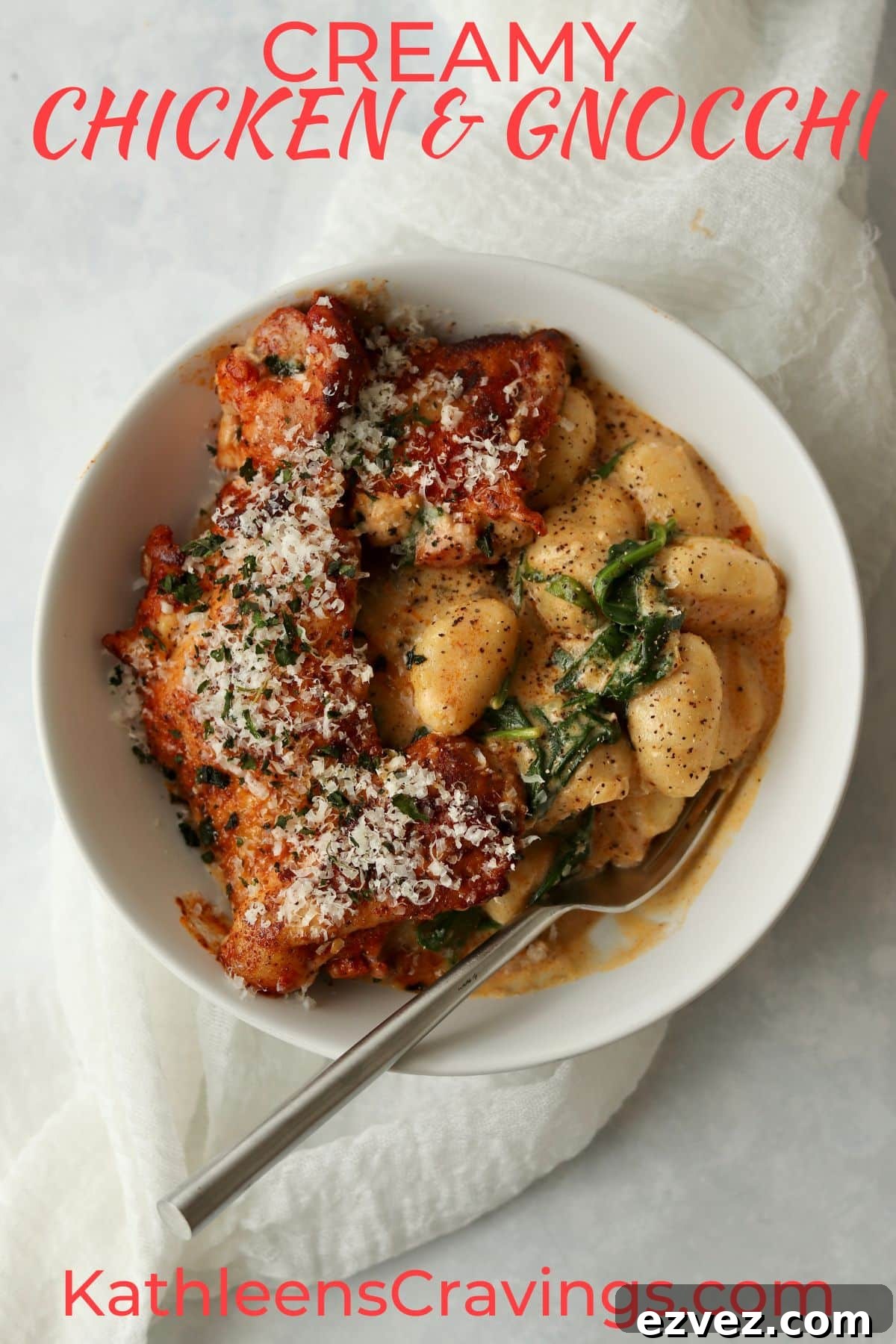 Creamy Chicken Gnocchi with Spinach and Parmesan 2 creamy chicken gnocchi in a bowl
