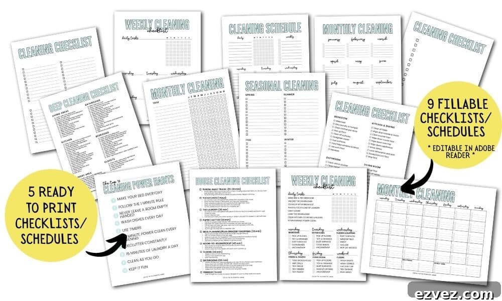 fillable cleaning checklists & cleaning schedule printables
