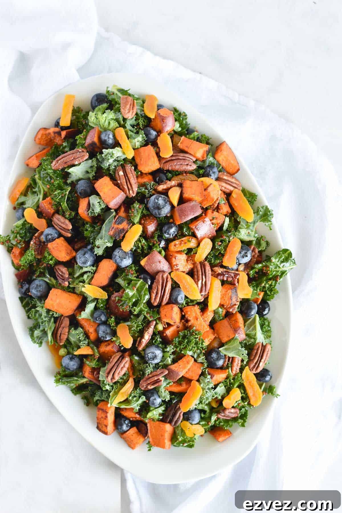 superfood salad on large white platter. 
