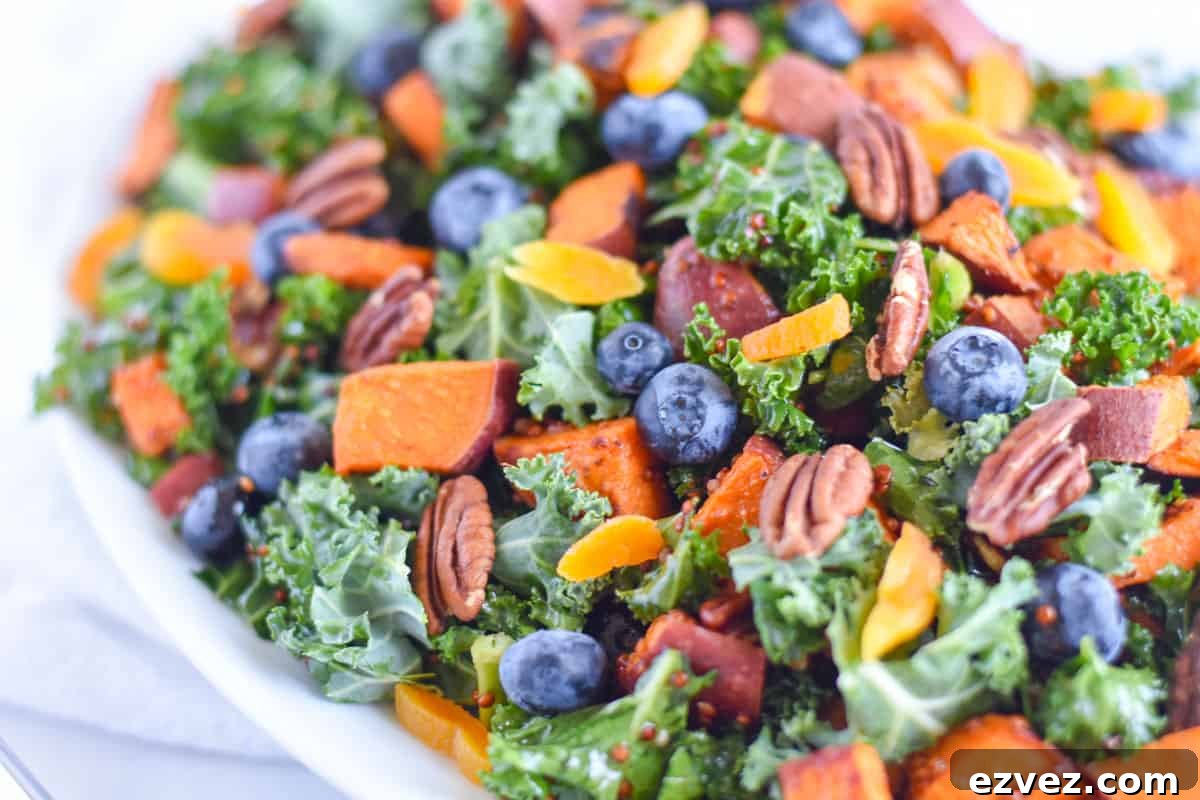 close up of kale salad on platter. 