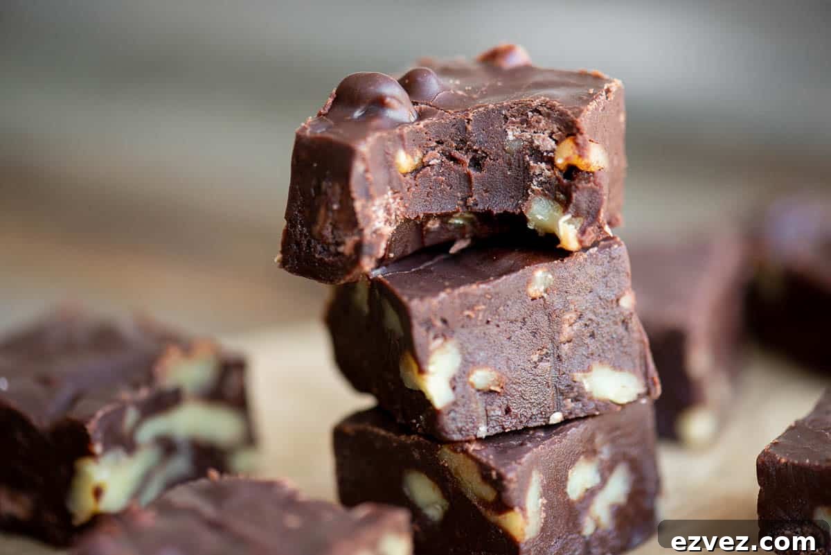 homemade chocolate fudge with bite taken out.