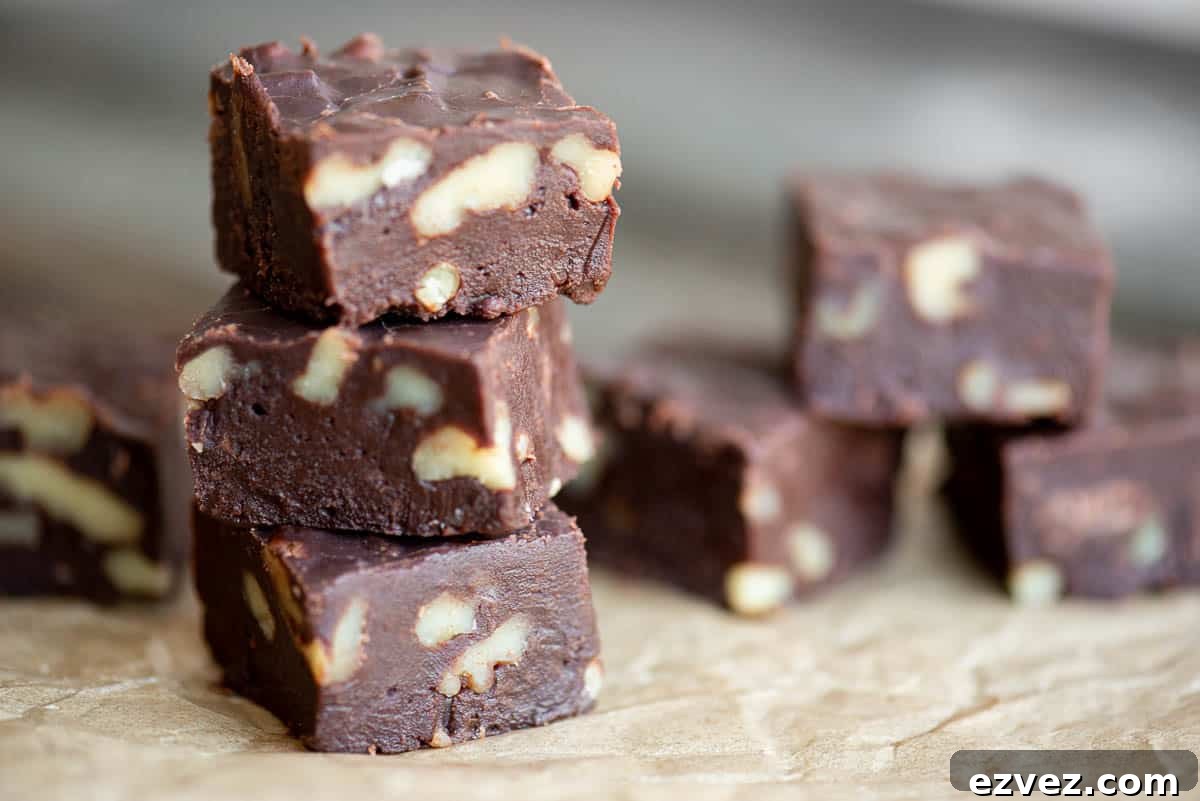 stack of homemade microwave fudge.