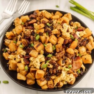Bacon and hash browns breakfast.