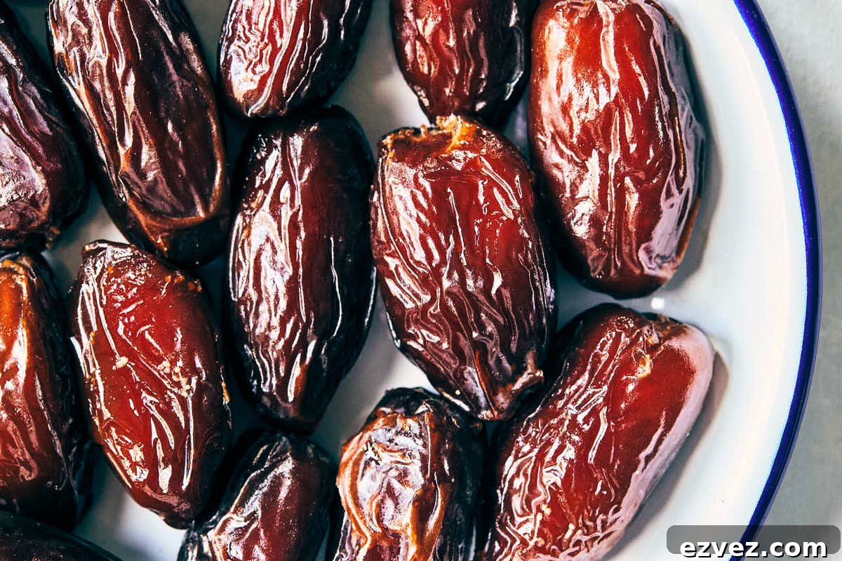 Close up of dates sitting in a plate before cooking process starts