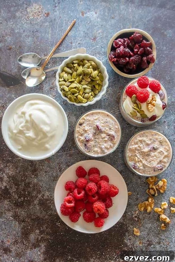 mix-ins for oats in bowls, fruit, nuts, seeds, yogurt