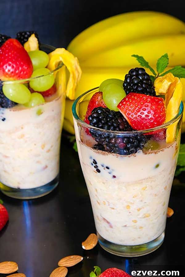 banana almond oats in glassess