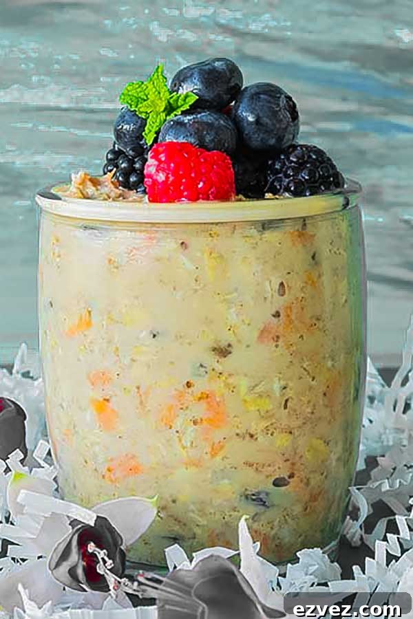 carrot cake oats with berries in a glass