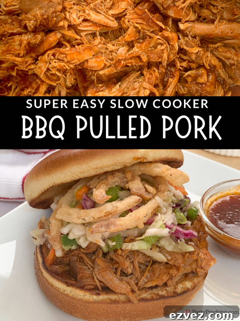 best Slow cooker BBQ pulled pork, easy best crock pot BBQ pulled pork, best pulled pork sandwich with sweet vinegar coleslaw and onion strings homemade