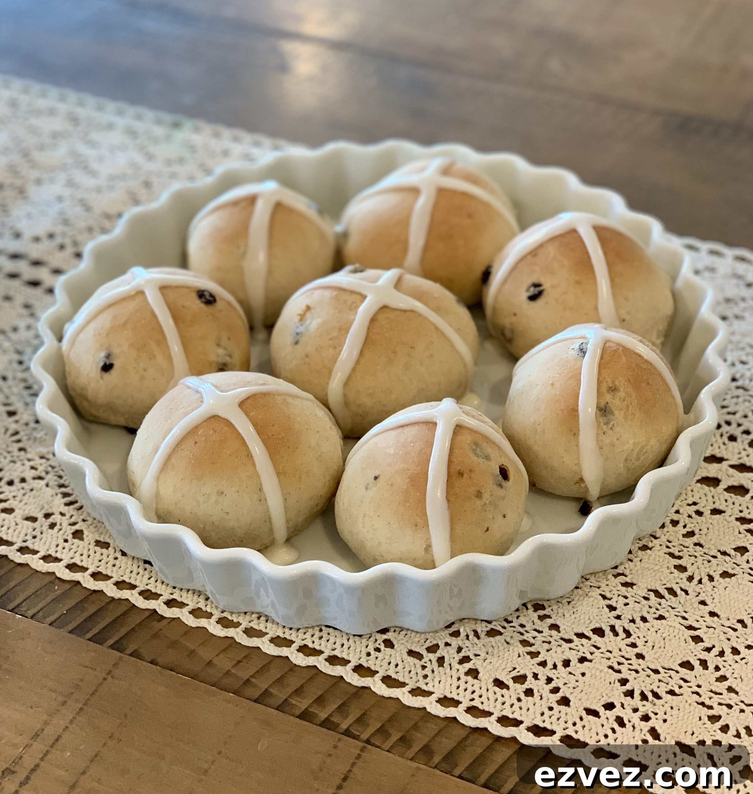 Classic Easter Hot Cross Buns Recipe 2 Hot cross buns on a tray