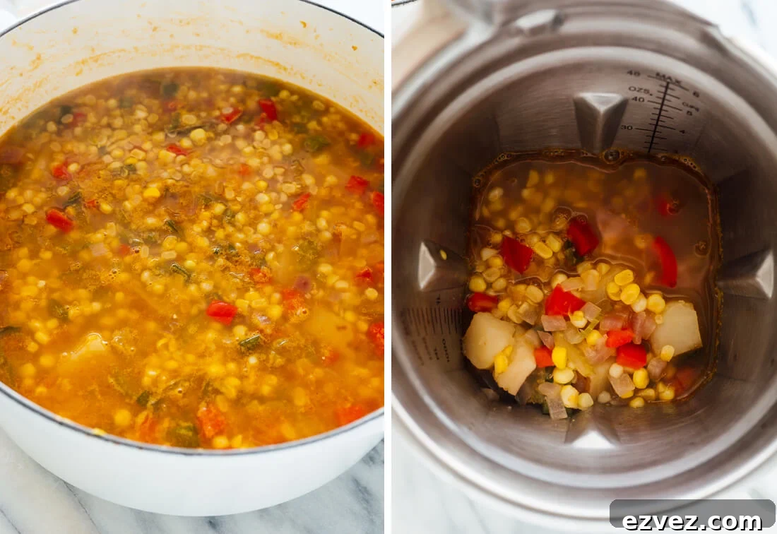 blending portion of corn chowder