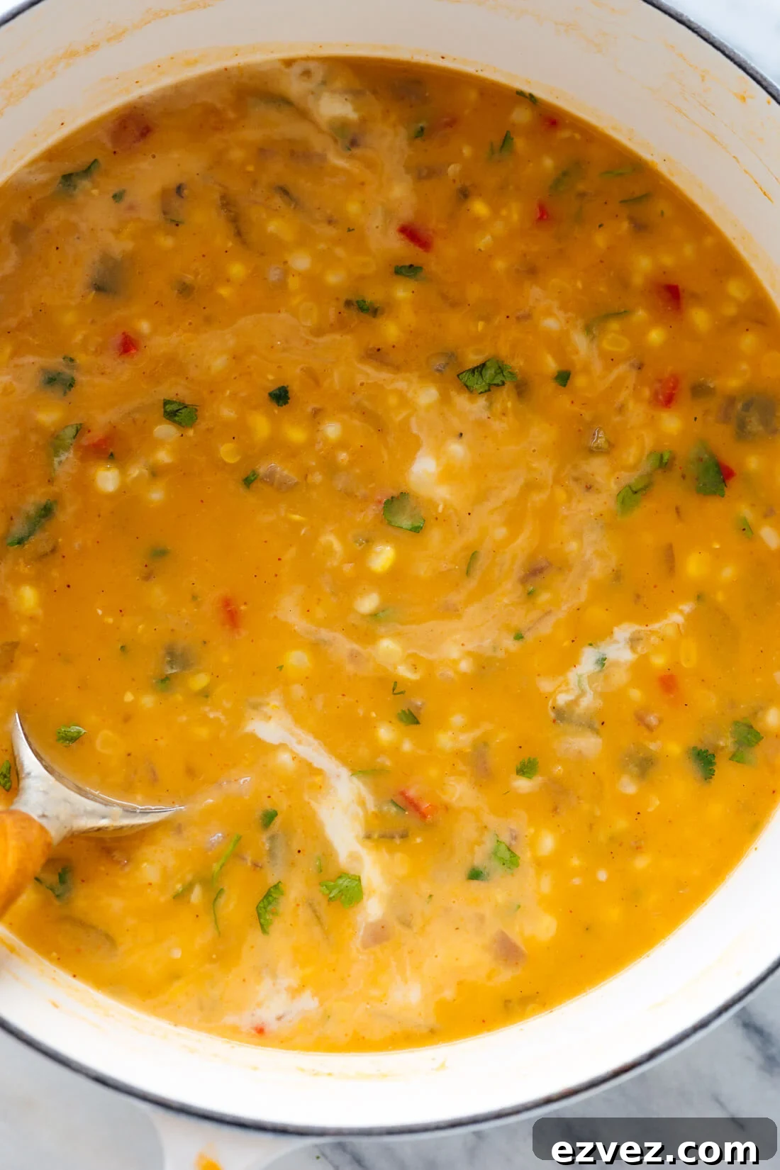 corn chowder in pot