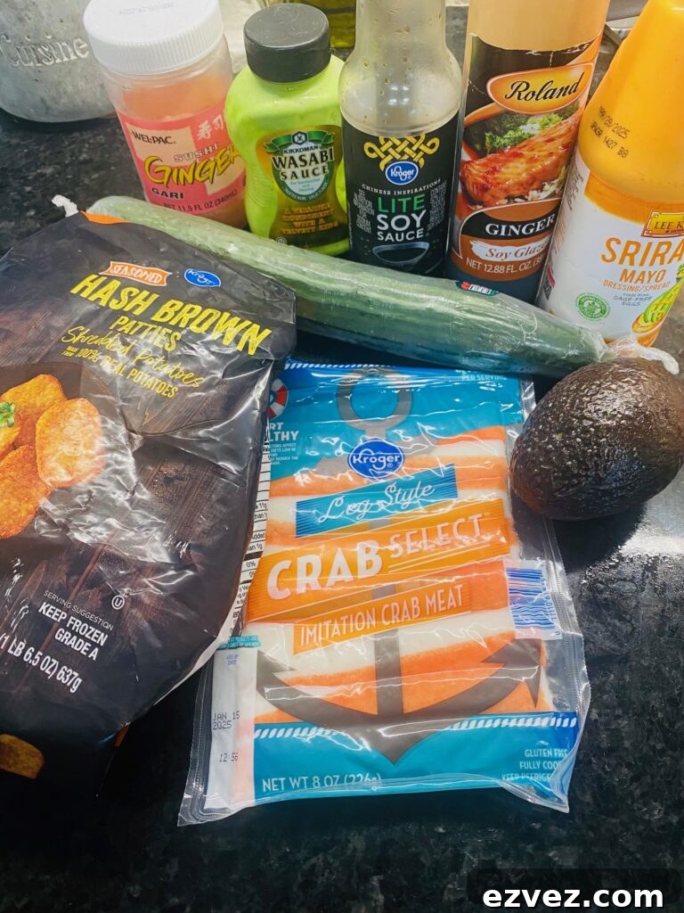 ingredients for Spicy Crab Roll Hash Browns