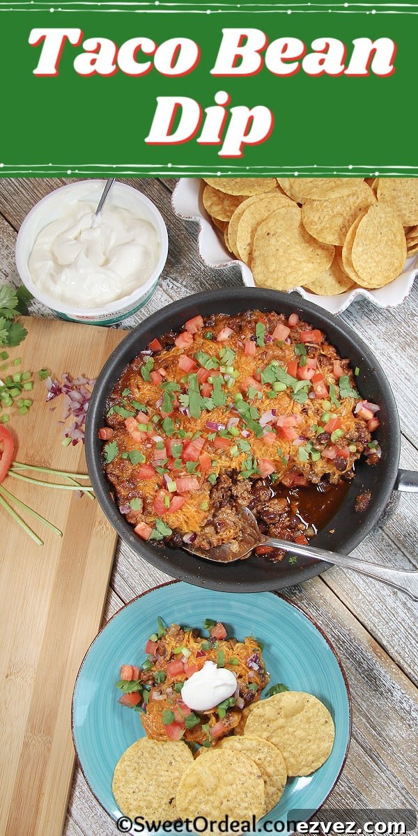 A saute pan filled with tasty ground beef flavored with taco seasonings, black beans, and cheese.