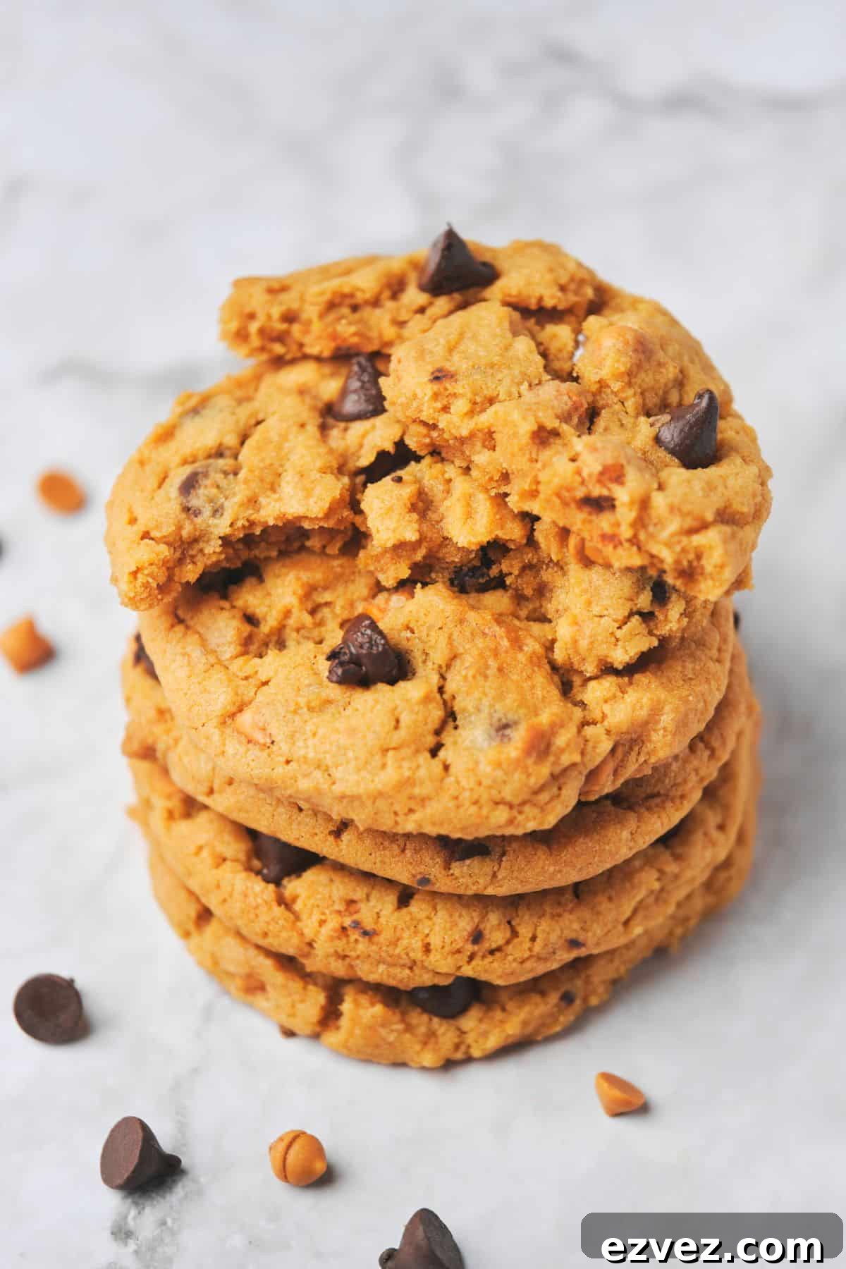 A stack of soft butterscotch chip cookies.
